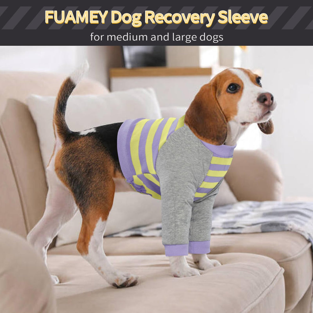 FUAMEY dog recovery sleeve showing coverage over the front legs.