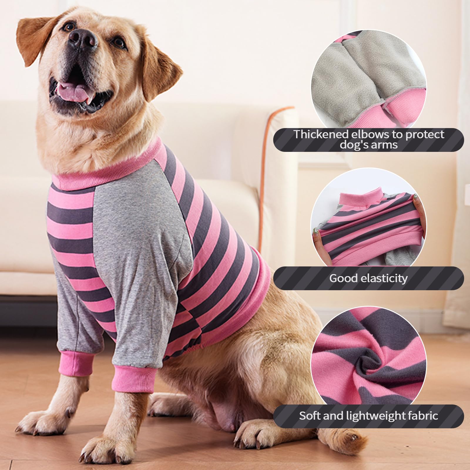FUAMEY Dog Recovery Sleeve showing the pink stripes across the garment.