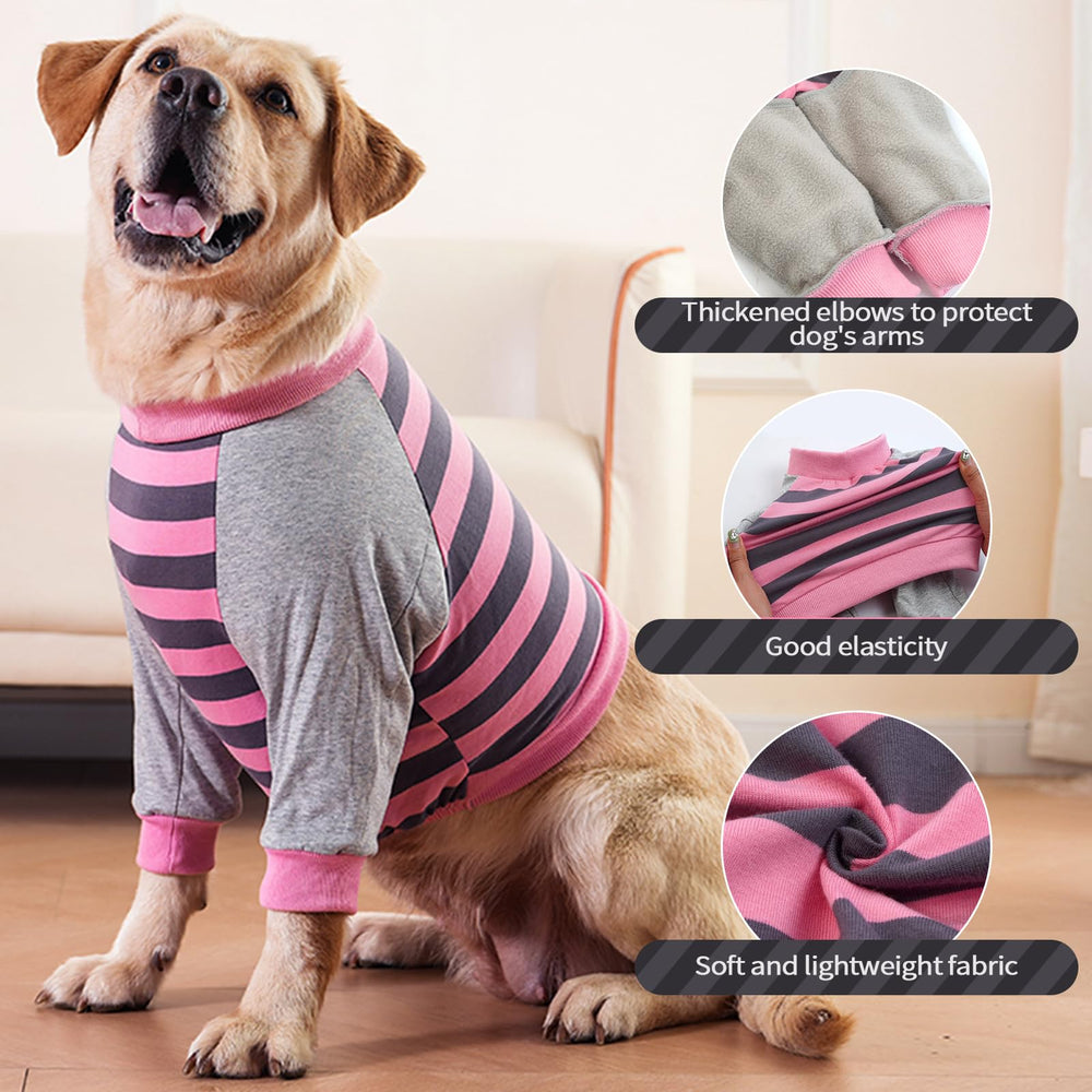 FUAMEY Dog Recovery Sleeve showing the pink stripes across the garment.
