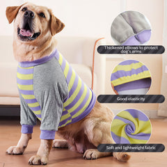 FUAMEY dog recovery sleeve showing its purple-striped pattern.