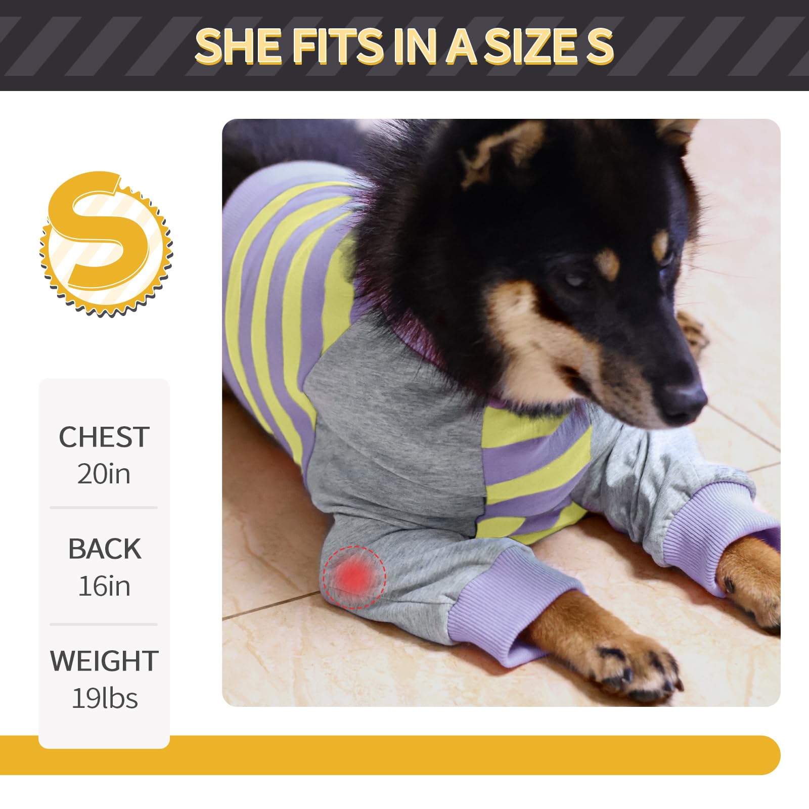FUAMEY dog recovery sleeve shown being worn from the side.