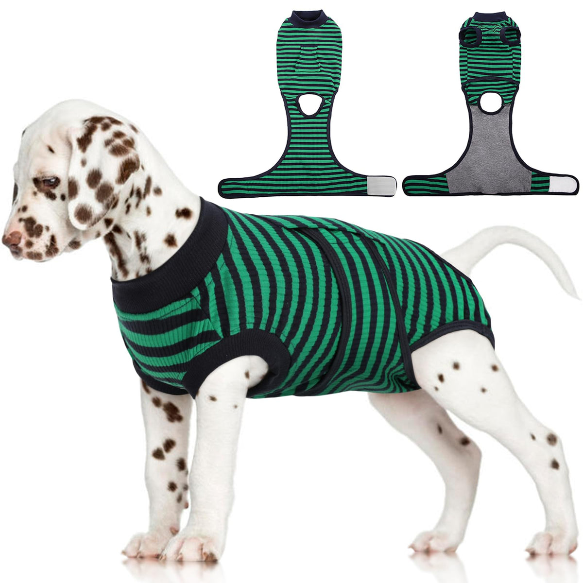 FUAMEY dog recovery suit shown from the front.