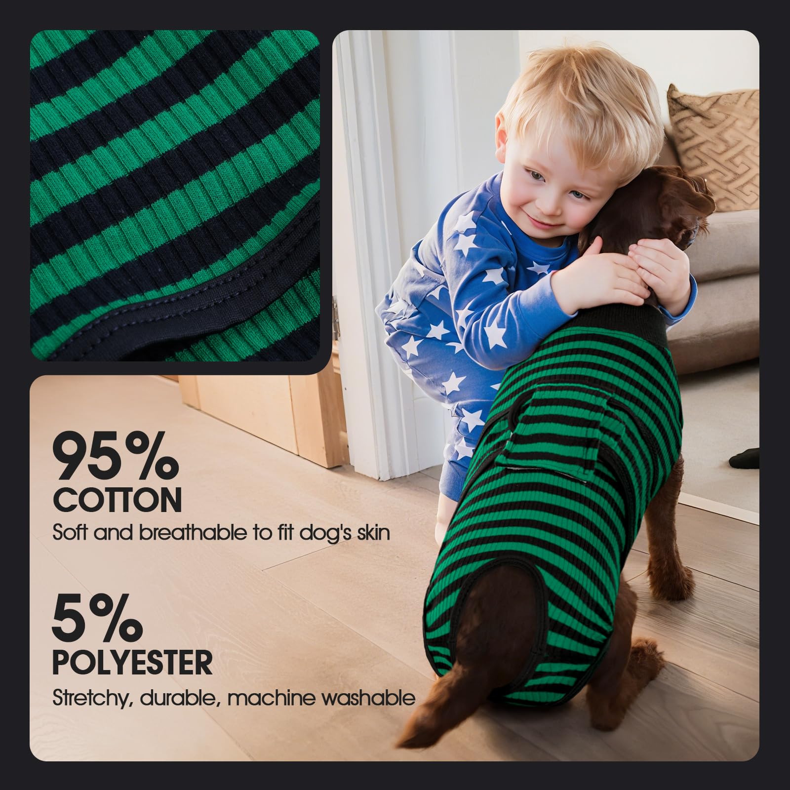 A pet moving freely while wearing the FUAMEY dog recovery suit.