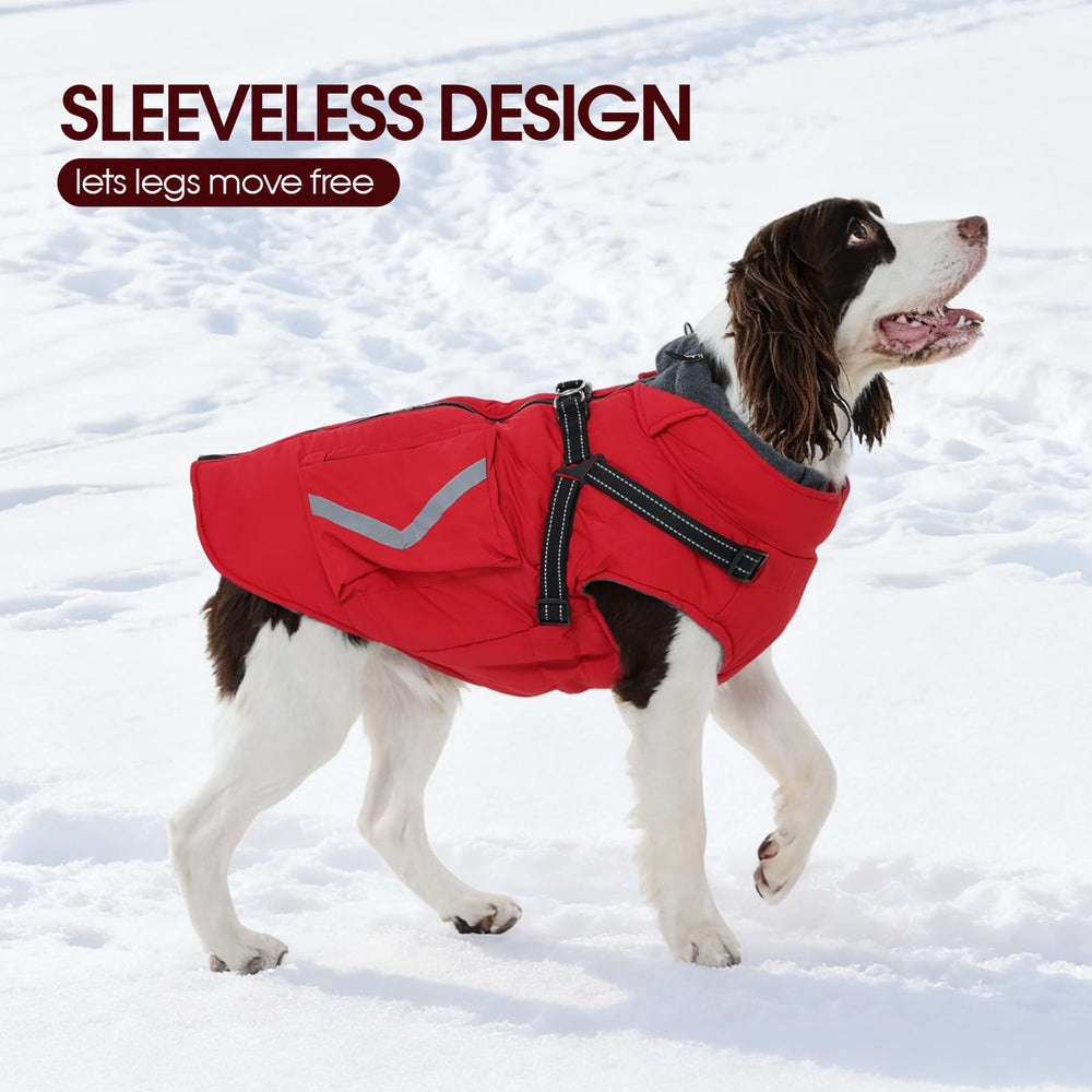 FUAMEY small dog winter coat showing its two storage pockets.