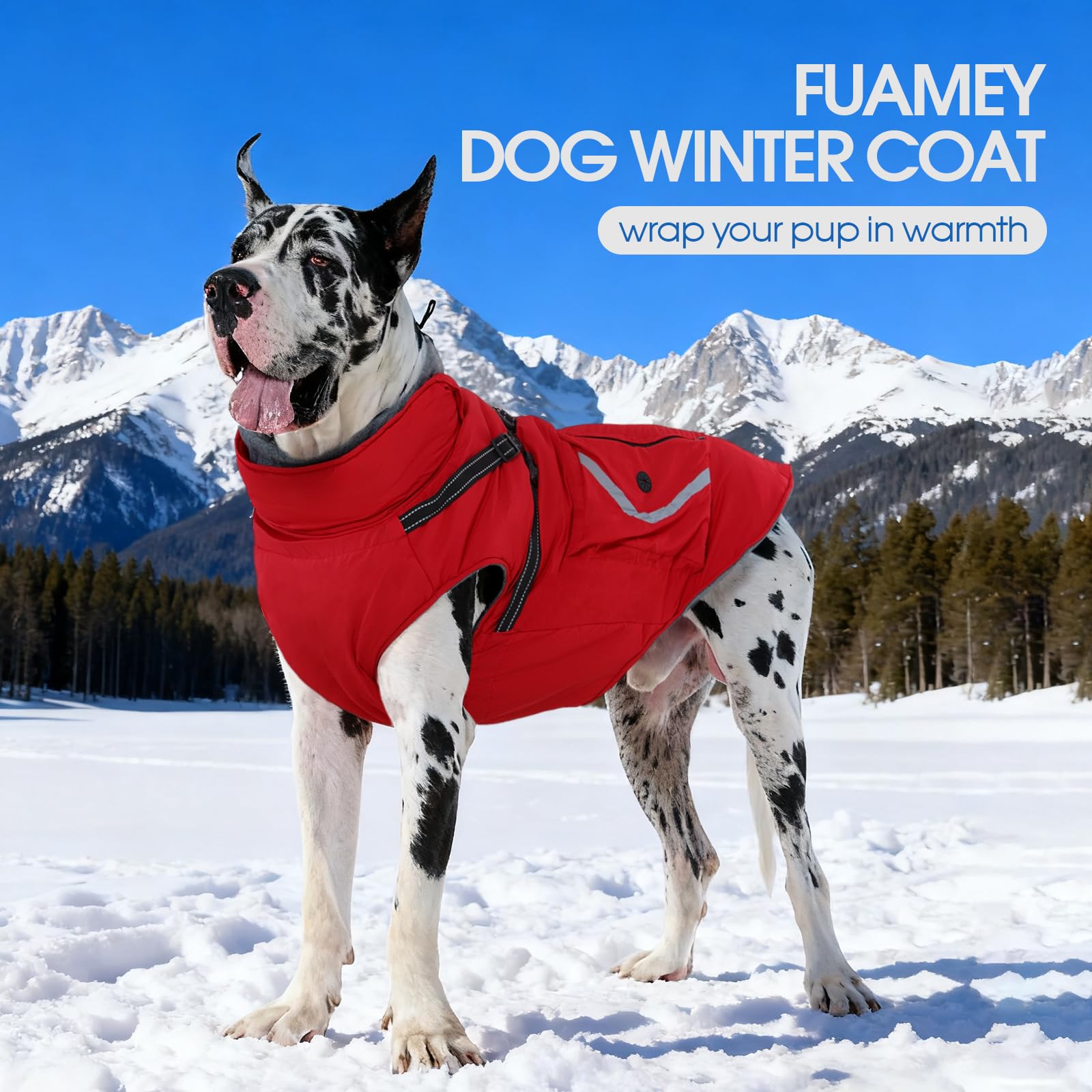 FUAMEY small dog winter coat shown being worn by a small dog.