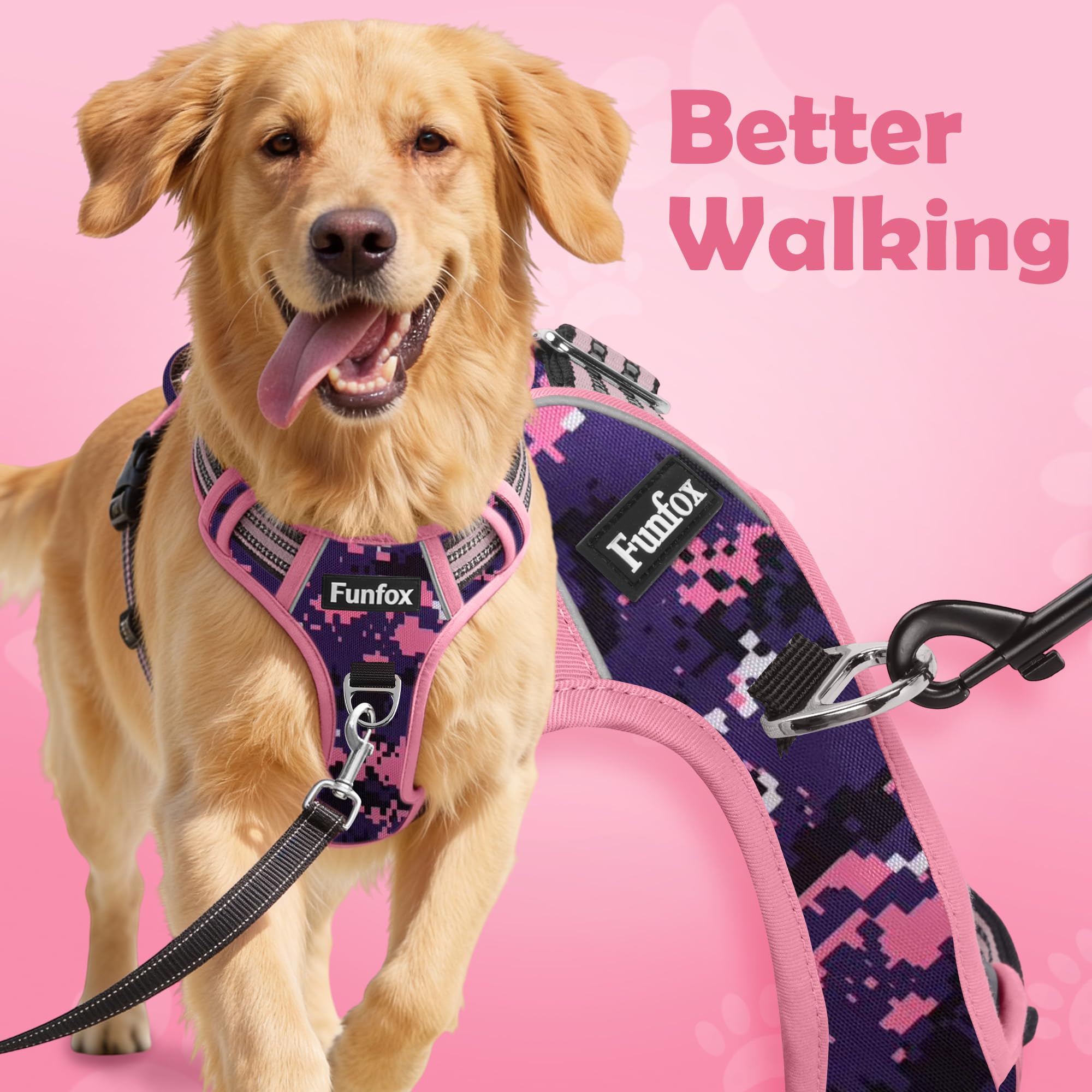 Funfox dog harness front chest ring provides a leash attachment point.