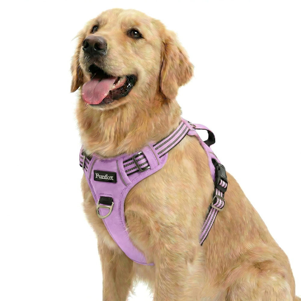 Funfox Dog Harness shown from the front with its vest shape and reflective details.