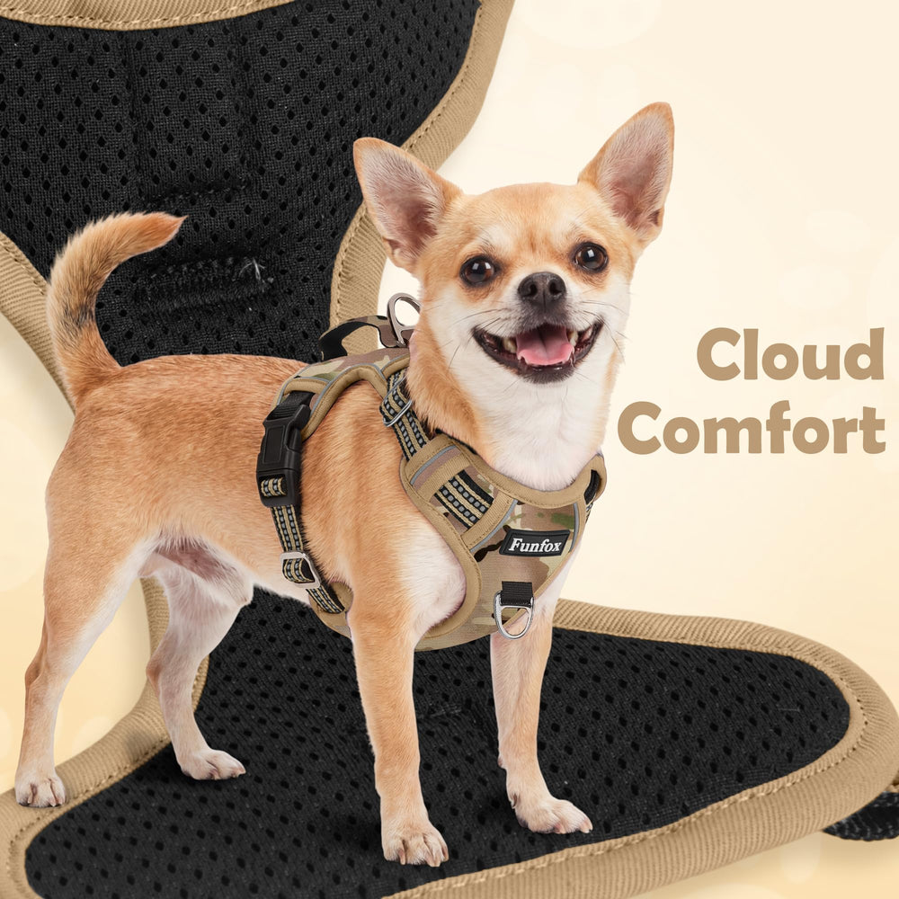 Funfox dog harness handle and quick-release buckles shown in close-up.