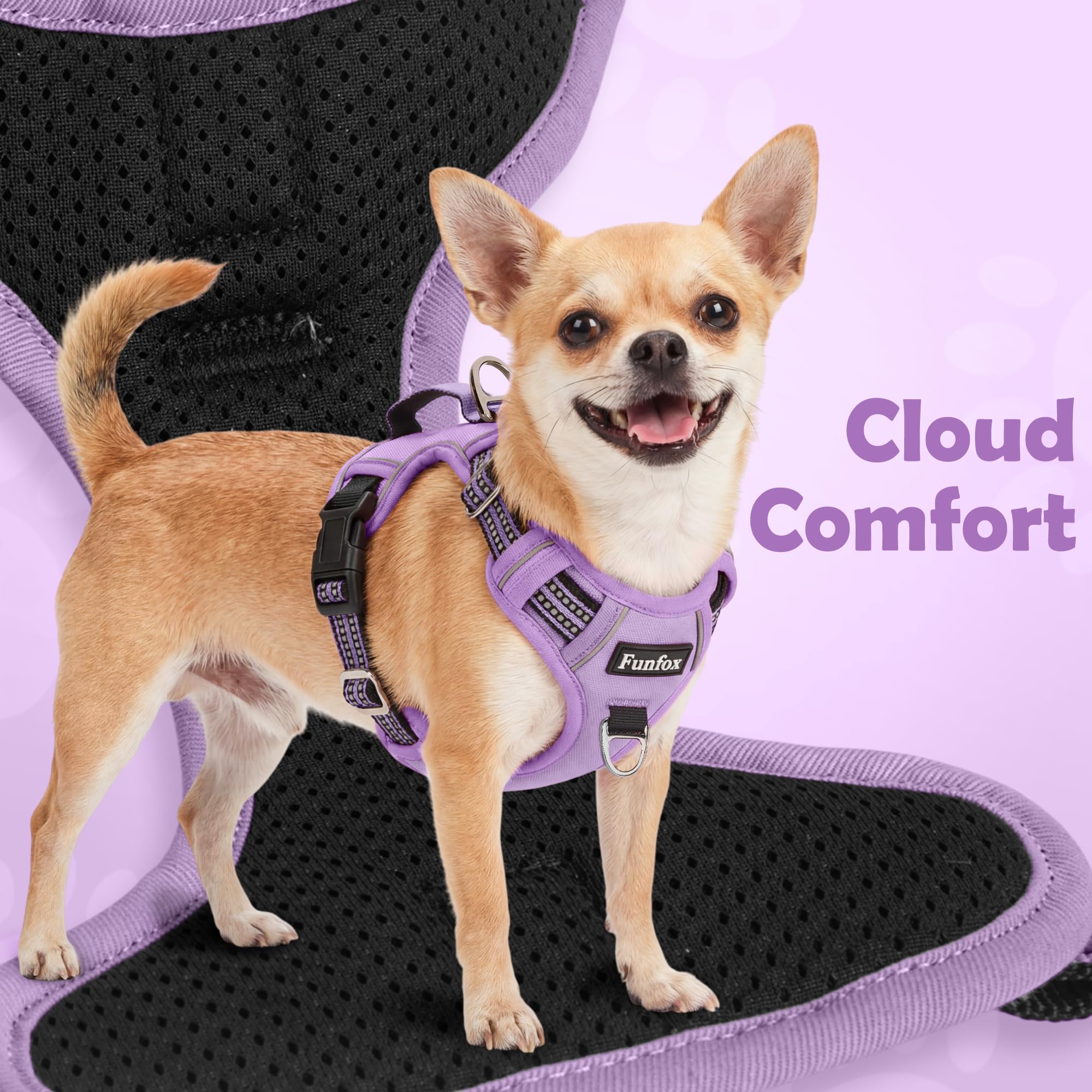 Funfox Dog Harness showing reflective strips around the vest.