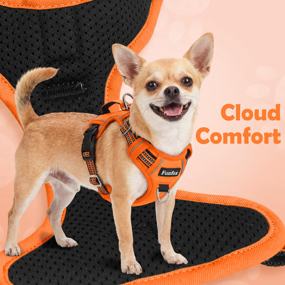 Funfox dog harness detail showing the vertical ergonomic control handle.