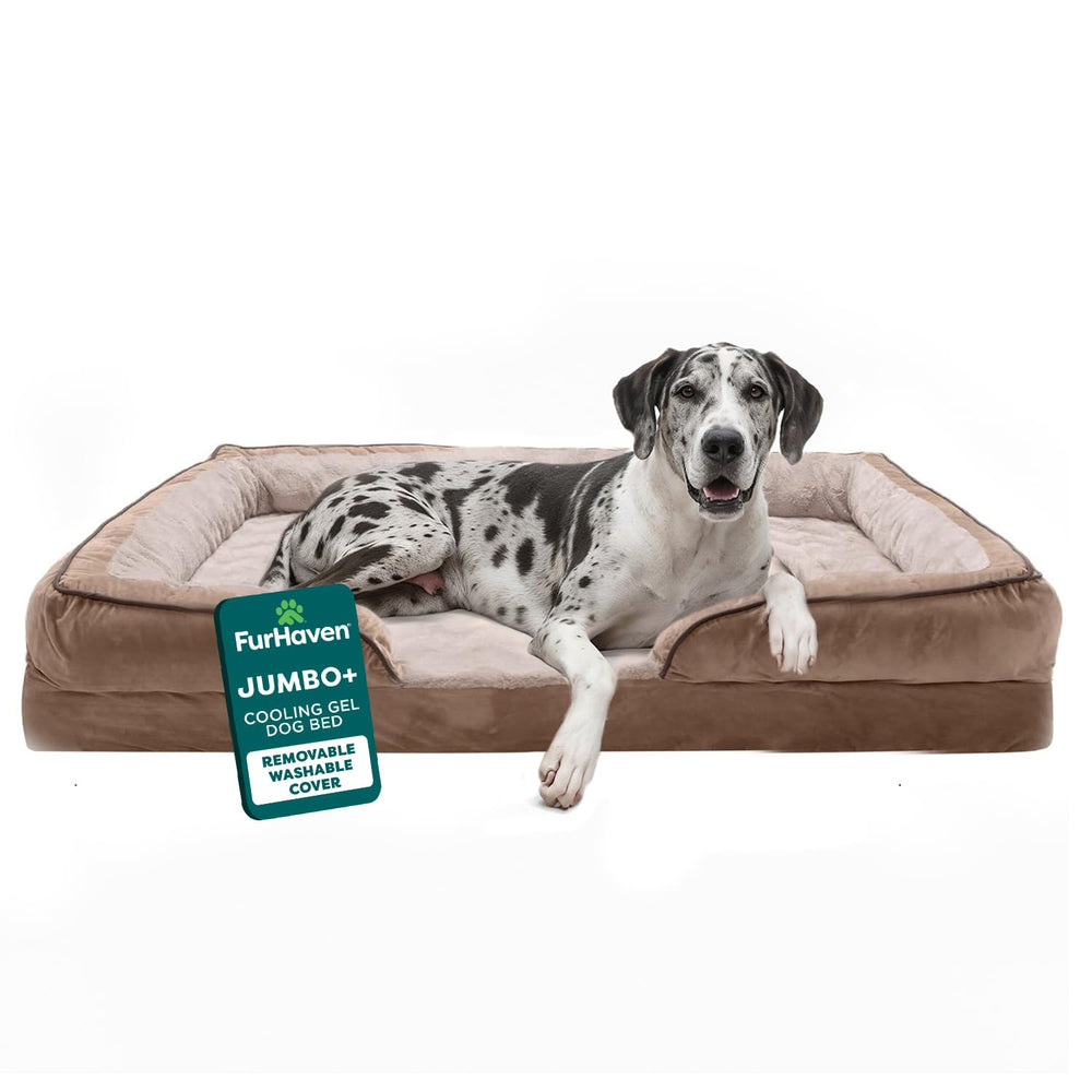 FurHaven cooling gel dog bed shown from the front in Brownstone.