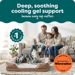 FurHaven cooling gel dog bed with raised sofa-style bolsters viewed from the side.