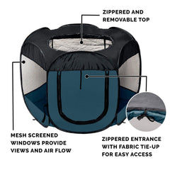 Furhaven pet playpen detail showing the zippered side entrance.