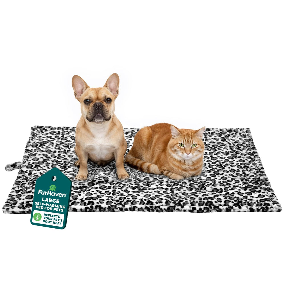 Furhaven ThermaNAP cat mat shown from the front in Snow Leopard.