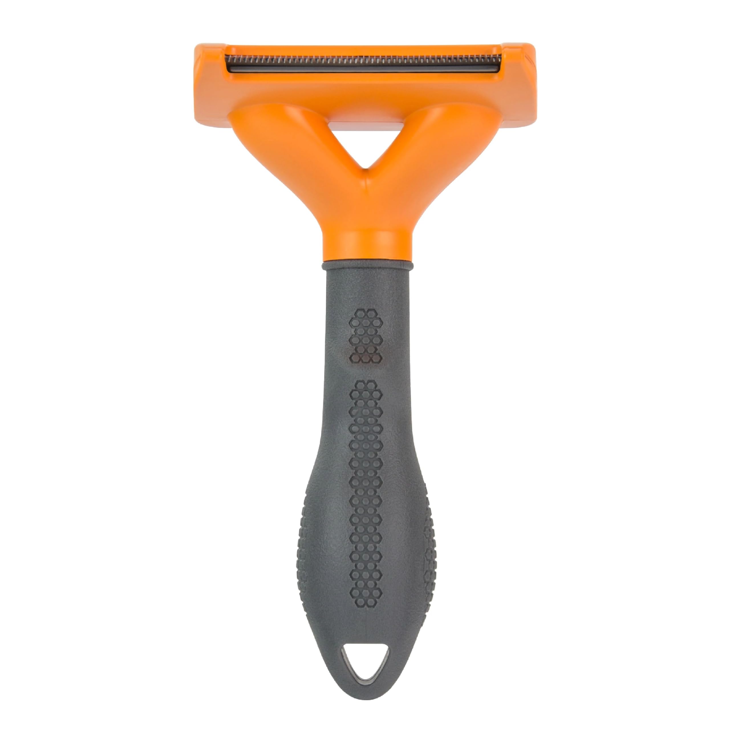 FURminator Medium Dog Undercoat deShedding Tool curved edge shown in profile.