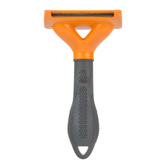 FURminator Medium Dog Undercoat deShedding Tool curved edge shown in profile.