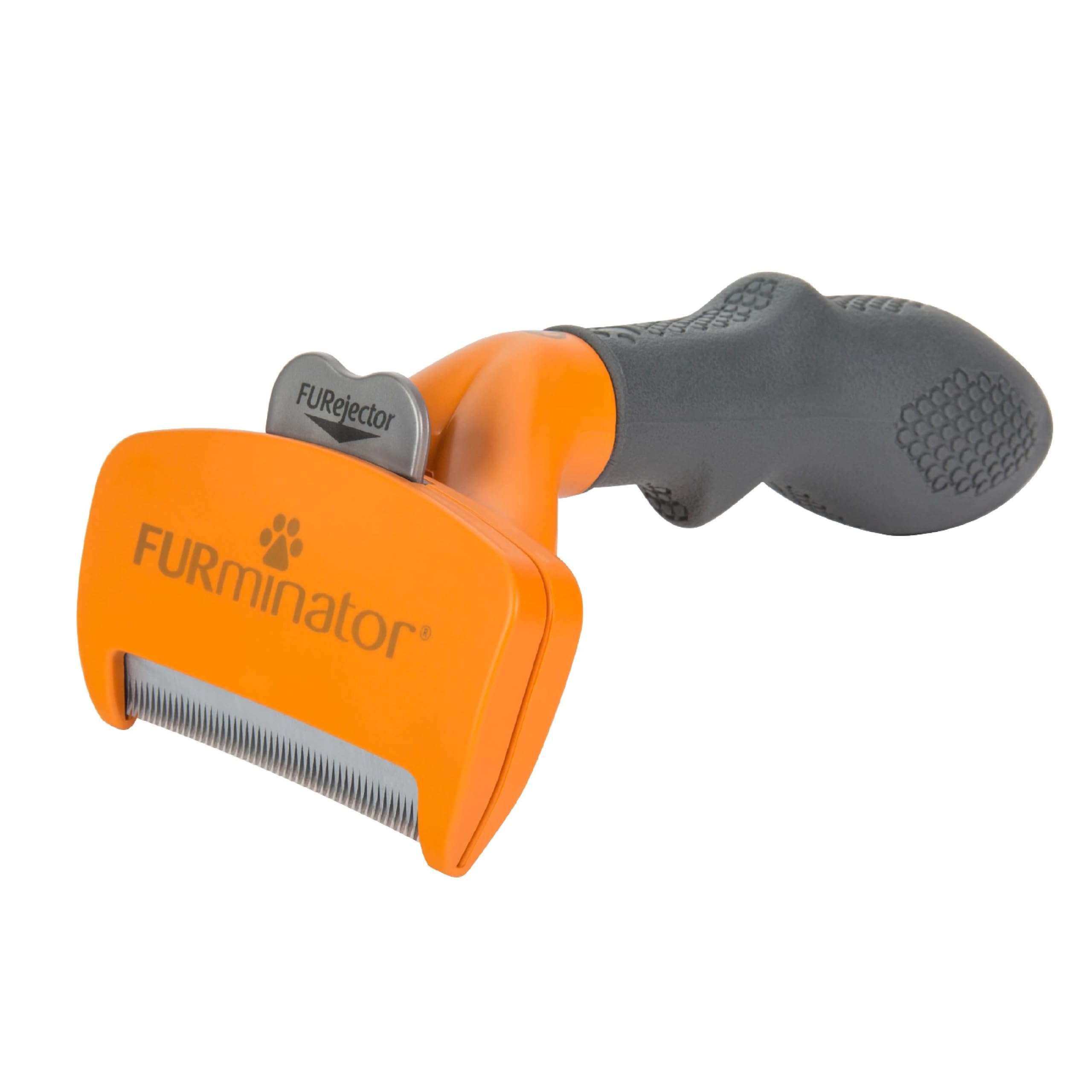 FURminator Medium Dog Undercoat deShedding Tool stainless steel edge shown close up.