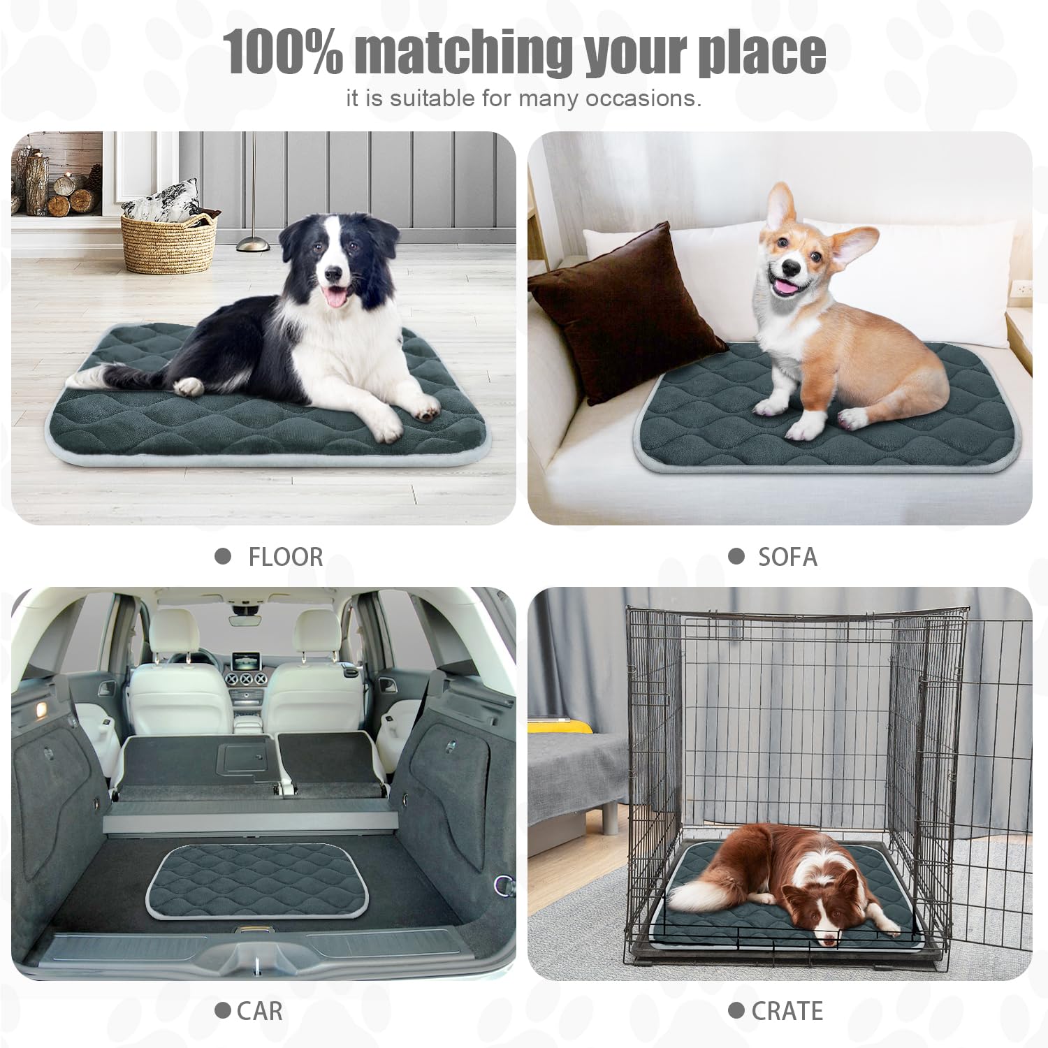 Alternate angled view of the grey furrybaby Dog Bed Mat.