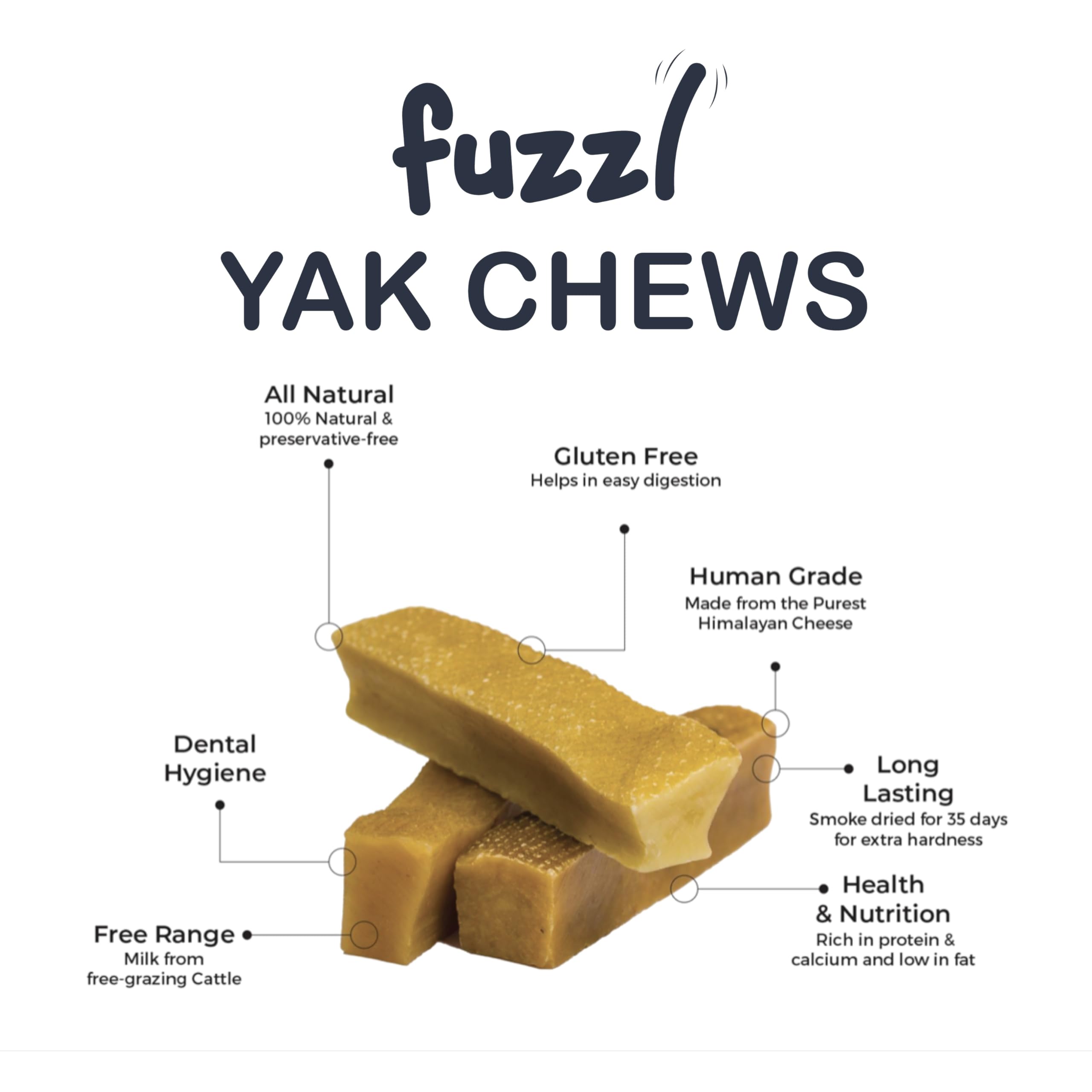 Fuzzl peanut butter yak chew shown as one flavour in the mixed pack.