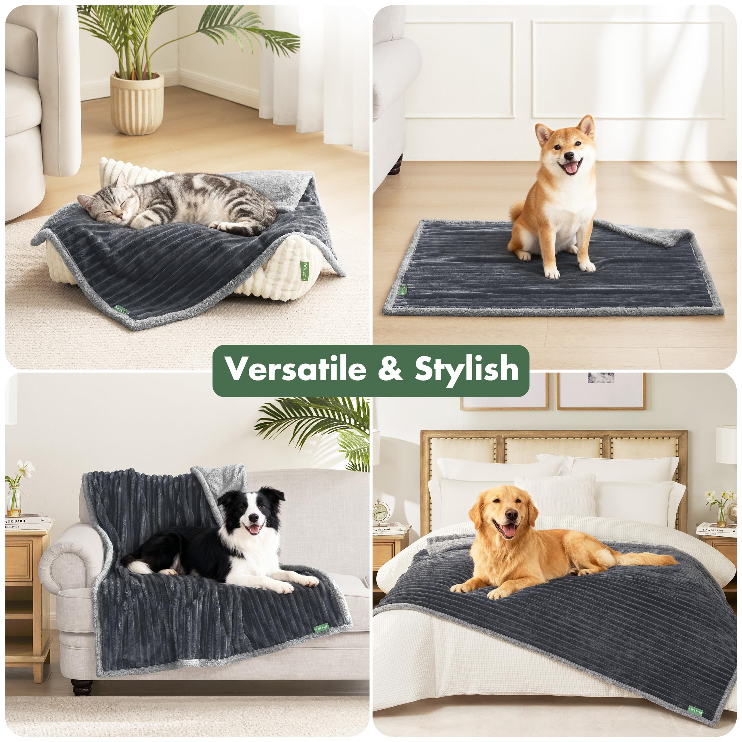 FWERDG Waterproof Dog Blanket showing its fluffy fleece side.