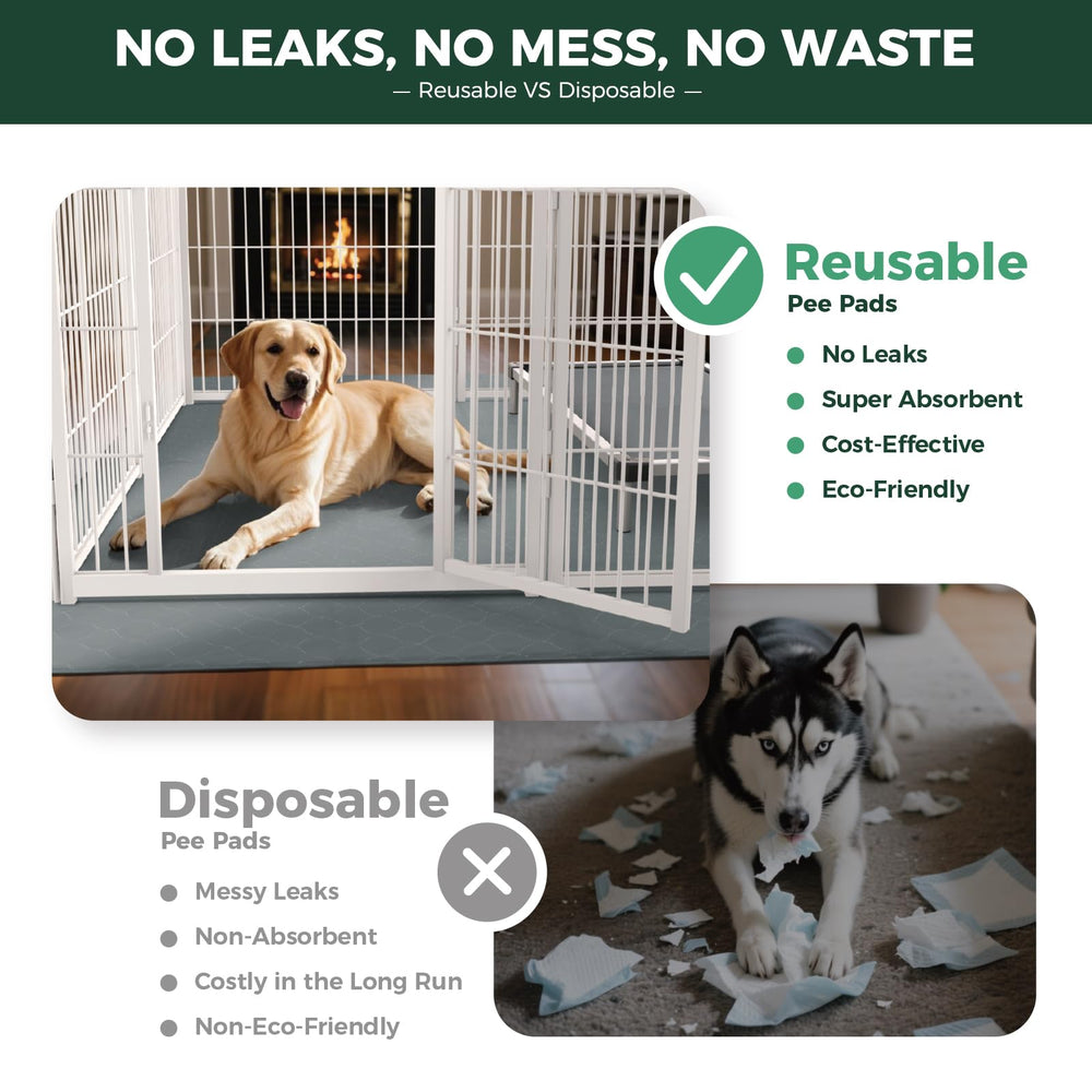 FXW dog pee pad laid out inside a dog playpen.