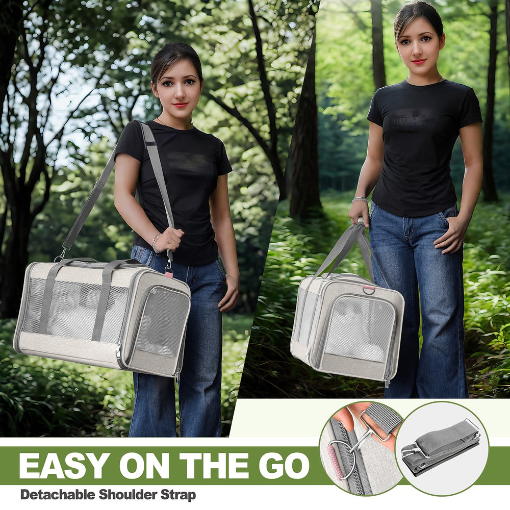 GAPZER cat carrier side panel shown opened for car seatbelt access.