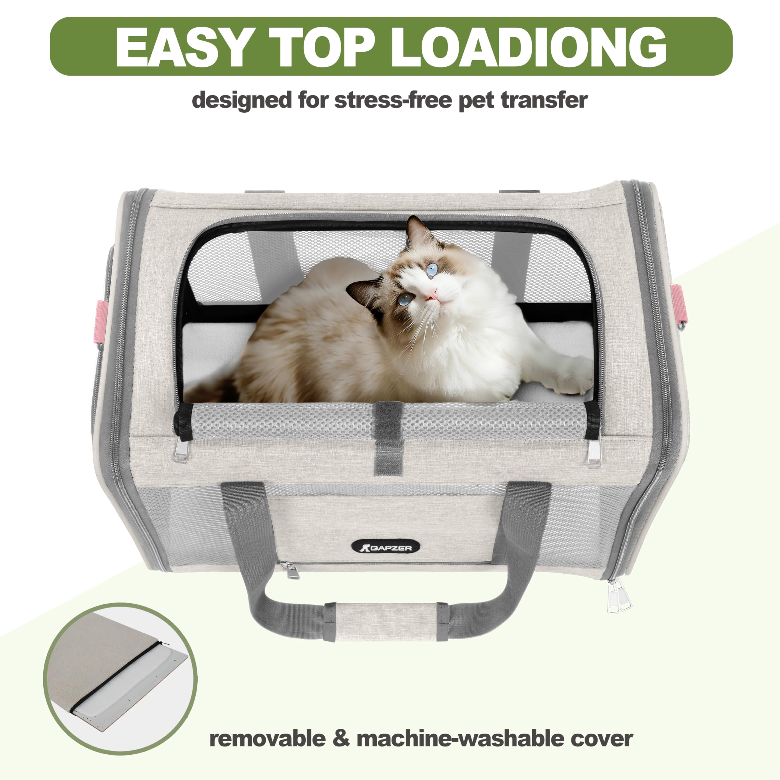 GAPZER cat carrier shown close up to display its four mesh sides.