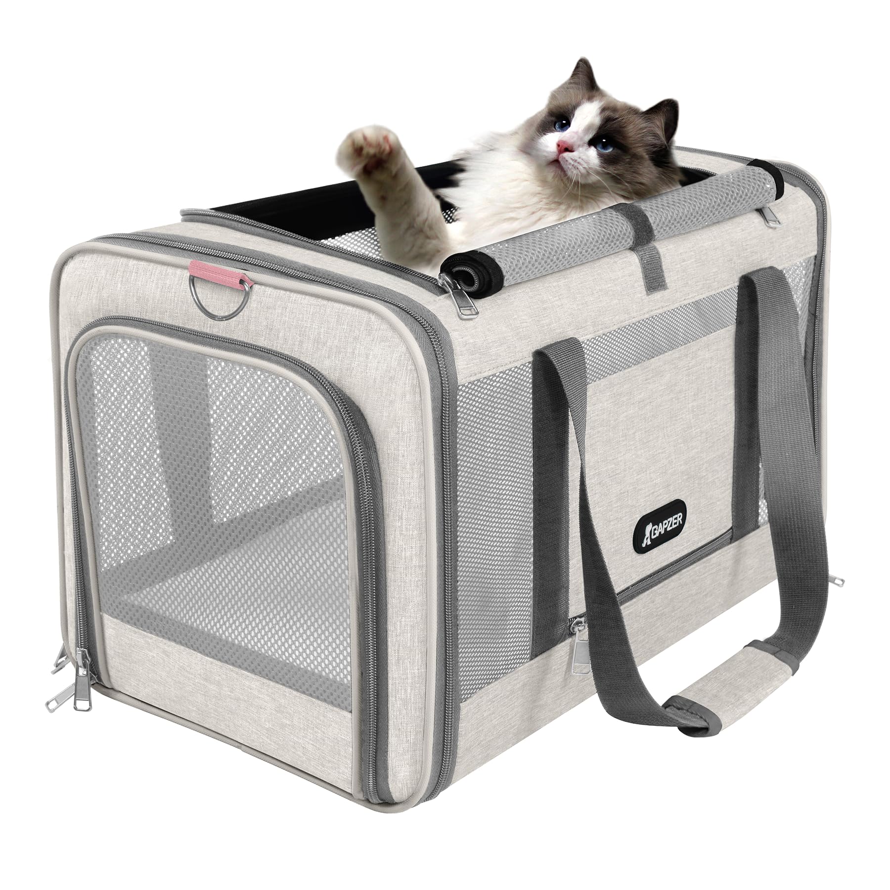 GAPZER cat carrier shown with its side door open for pet entry.