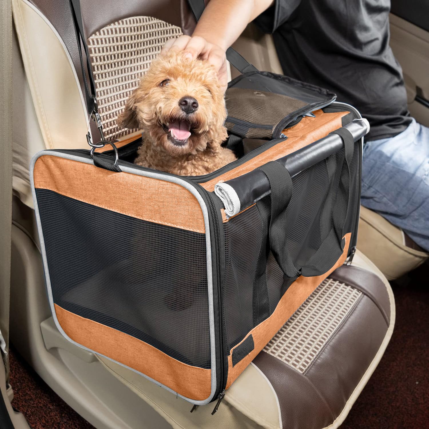 GAPZER pet carrier with the removable faux lambskin liner.