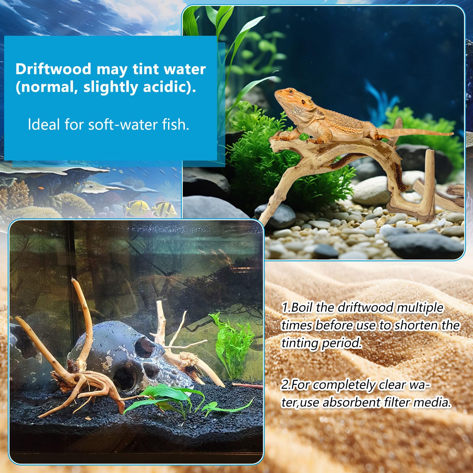 GDMYST spiderwood arranged as natural décor in a freshwater aquarium.