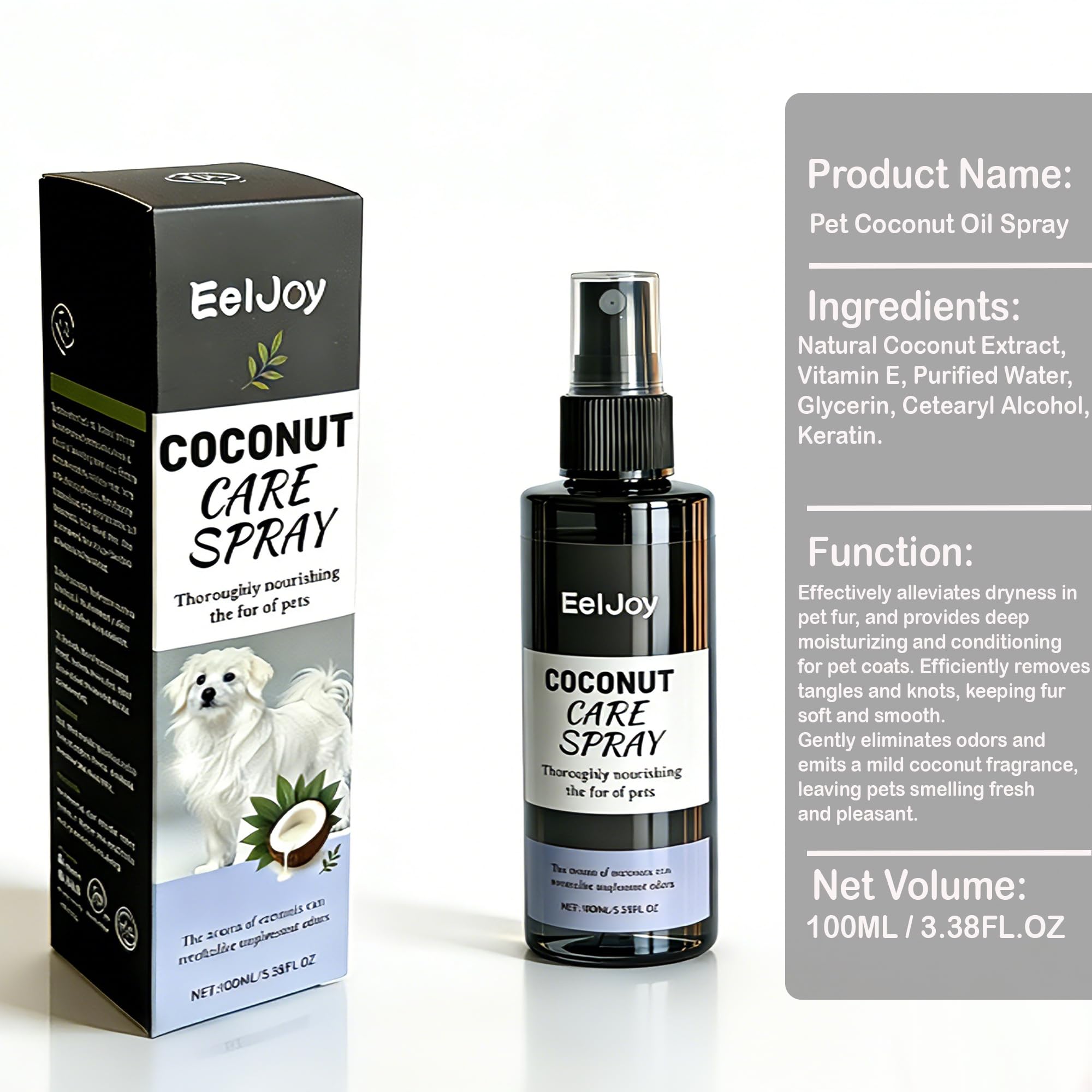 A close-up view of fur being groomed with Generic Coconut Care Spray.