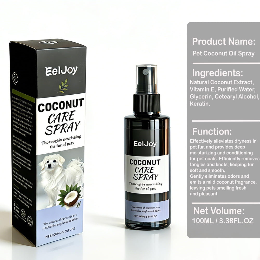 A close-up view of fur being groomed with Generic Coconut Care Spray.