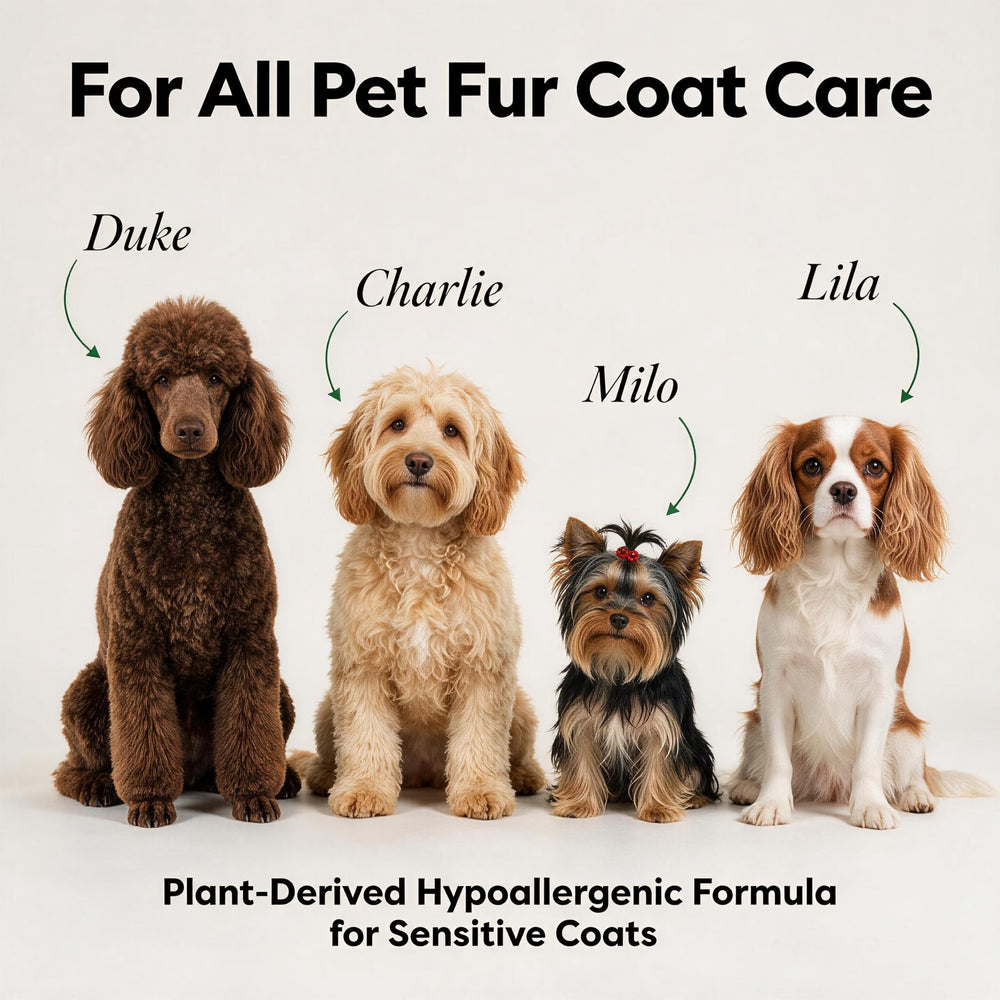 A dog being combed with the dematting comb from Generic Coconut Care Spray.