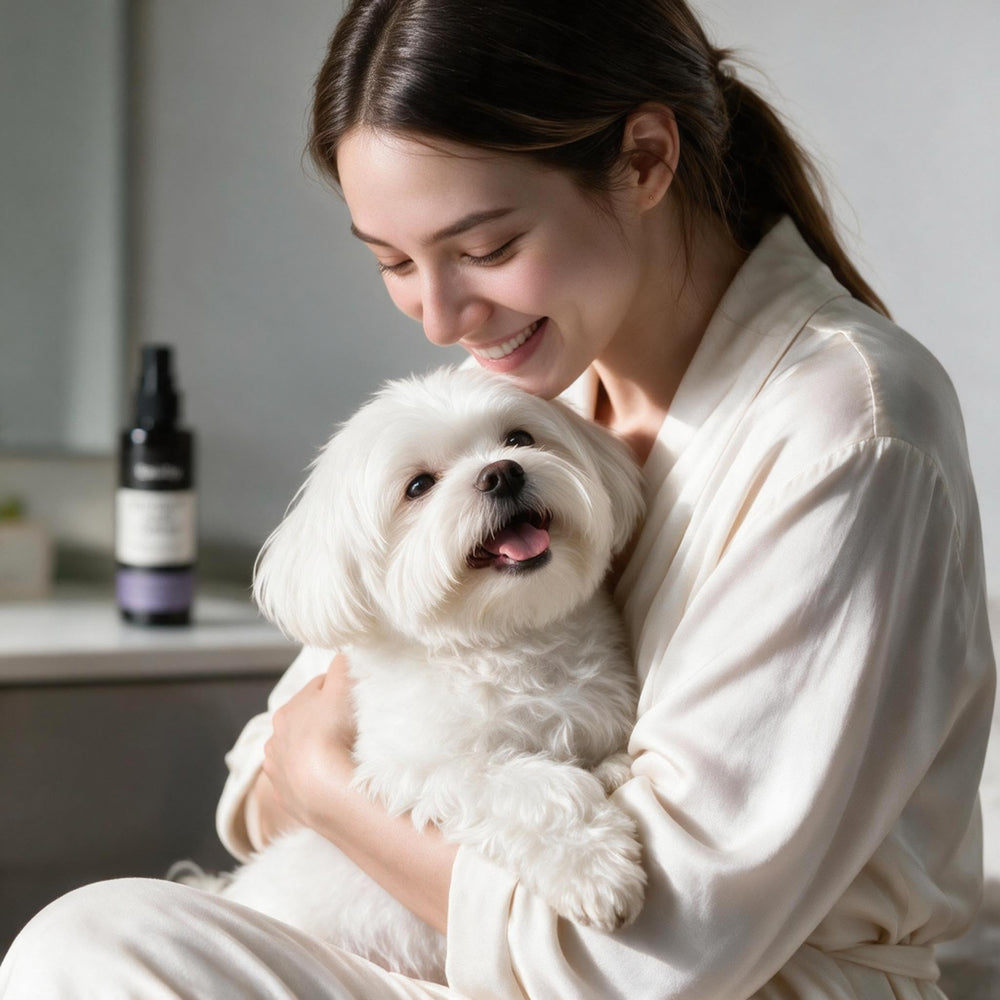 Generic Coconut Care Spray being applied to a dog's coat.