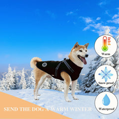 Furry King dog winter coat detail showing the built-in harness and leash hole.