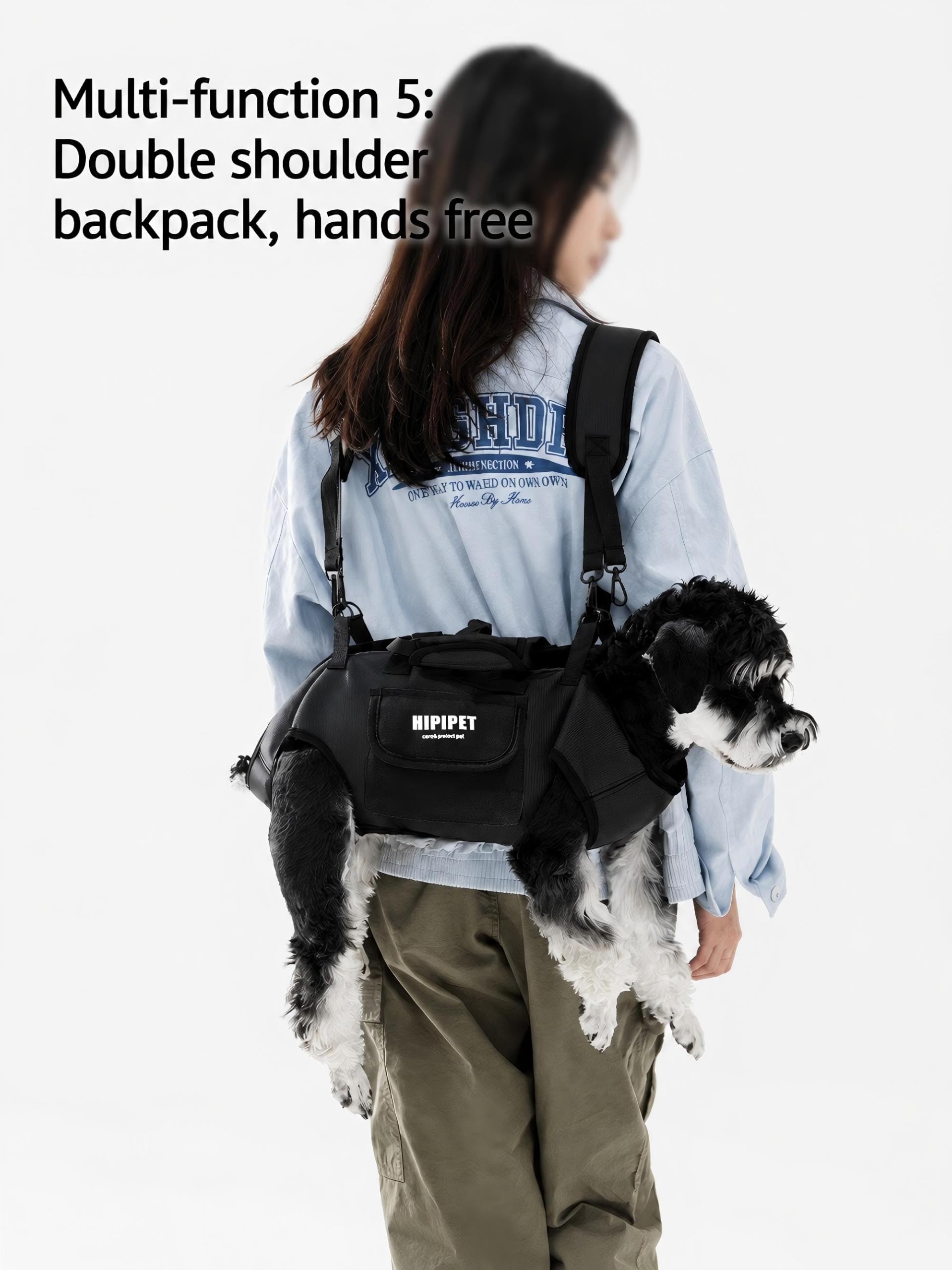 Generic Dog Lift Assist Sling shown in its portable backpack carrier function.