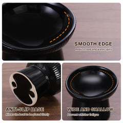 Generic elevated cat bowl close-up showing its wide, shallow eating surface.