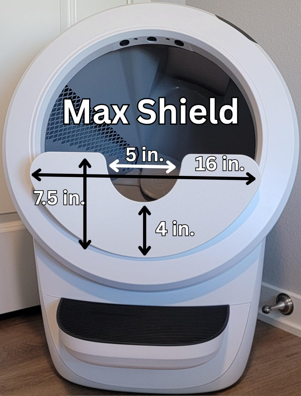 Generic Max Shield for Litter-Robot 4 shown fitted to the compatible unit.