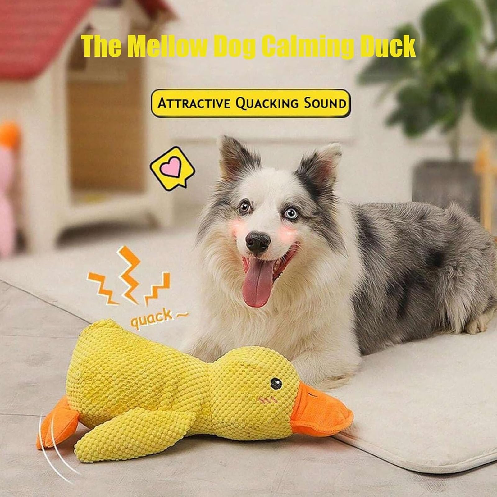 Generic Mellow Dog Calming Duck shown during a tugging game.