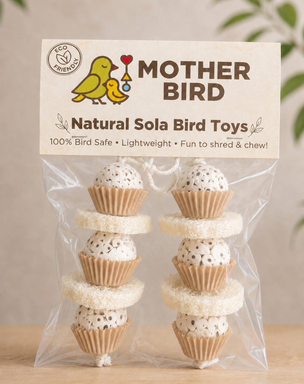Generic natural bird toy detail showing its handcrafted plant-material construction.