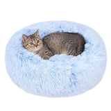 Generic round cat bed shown from the front in cornflower blue.