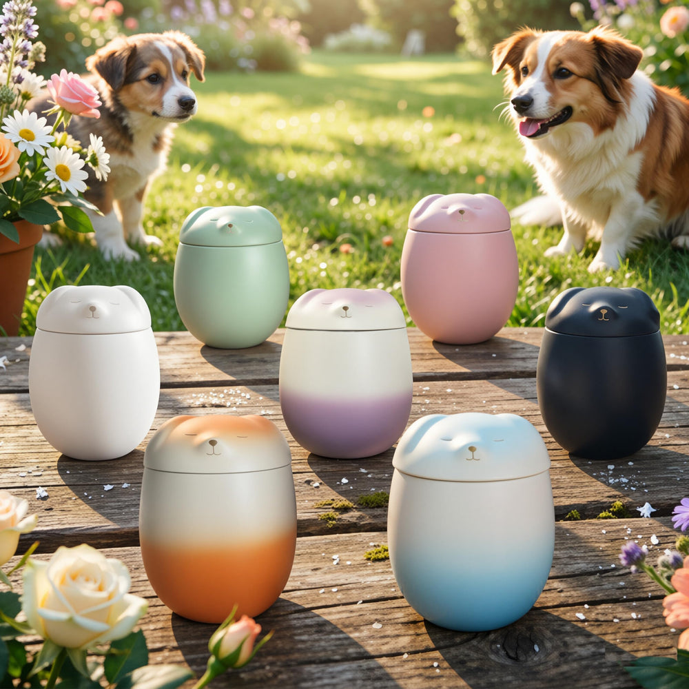 Generic small dog urn pictured with the included hair keepsake box.