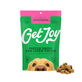 Get Joy beef liver dog treats shown with the front of the package.