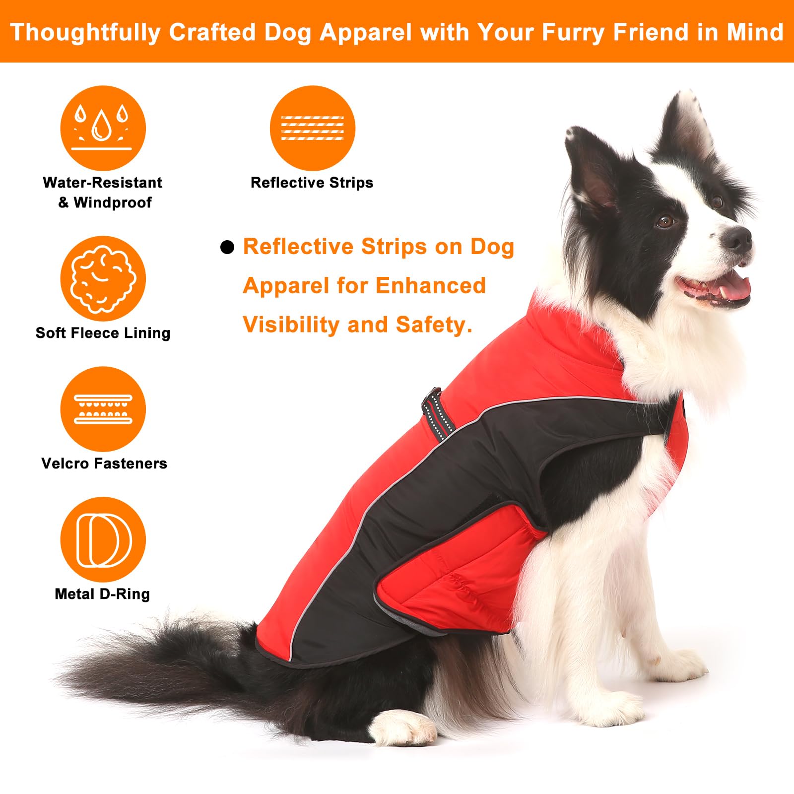 Gimilife Dog Coat viewed from the back, showing the reflective strips.