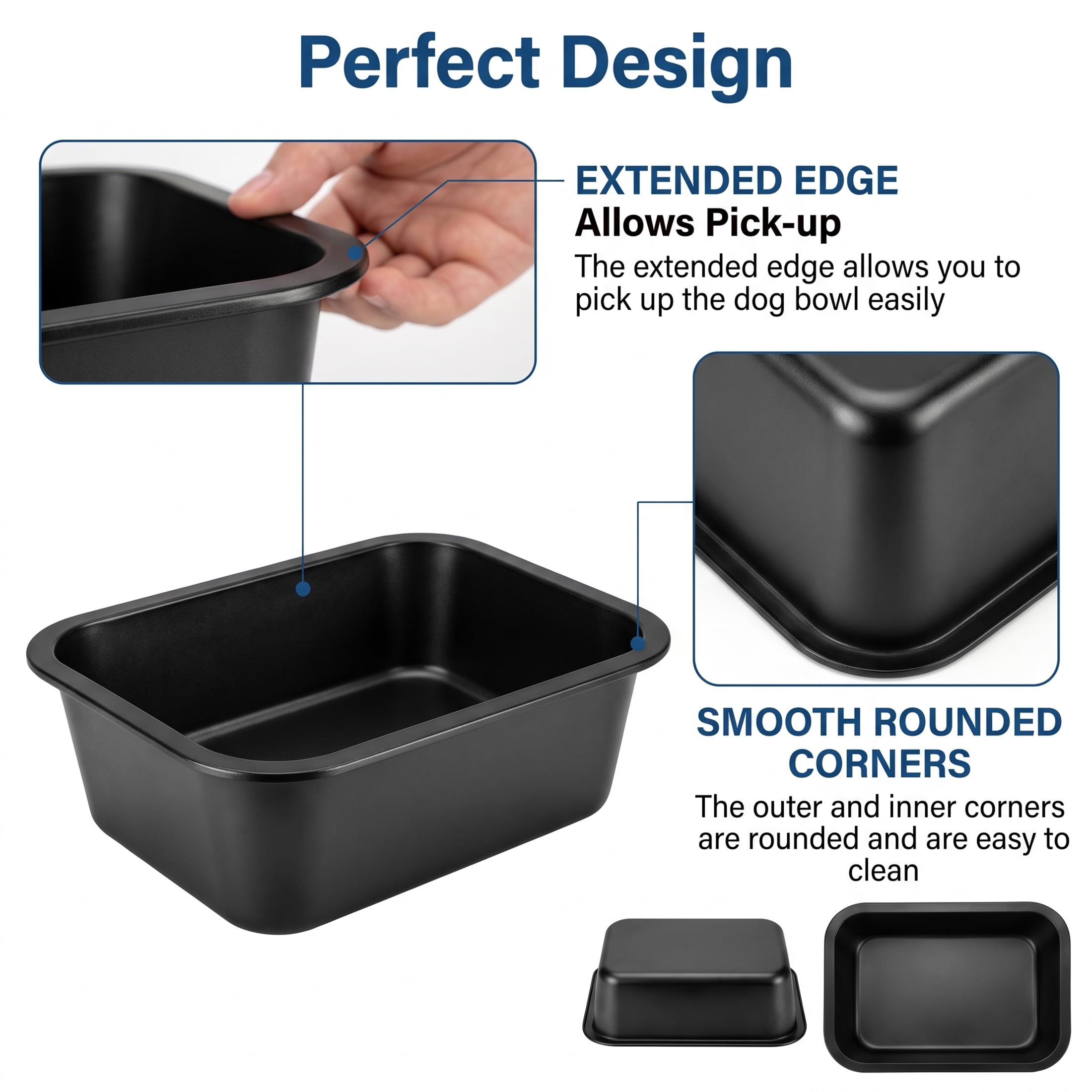 GIXSEGIE stainless steel dog bowl shown from a side angle to display its rectangular shape.