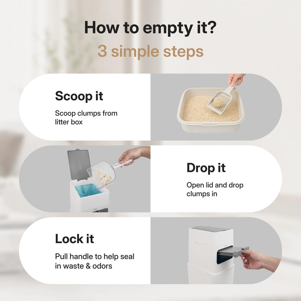 GKJ Plus cat litter trash can shown during used litter disposal.