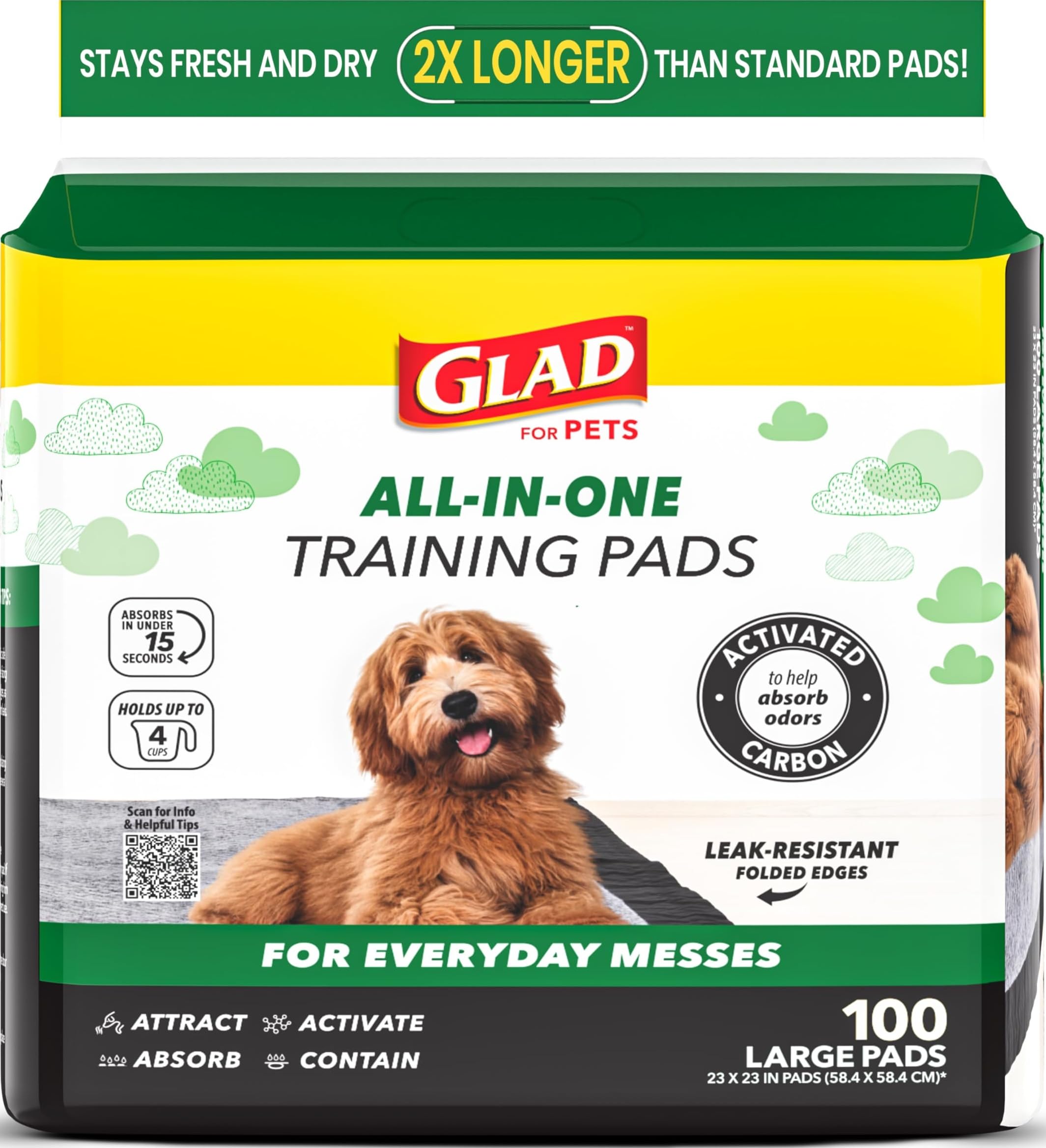 Glad for Pets puppy pads package front showing the Activated Carbon Training Pads.