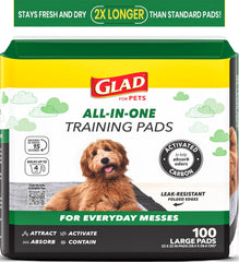 Glad for Pets puppy pads package front showing the Activated Carbon Training Pads.