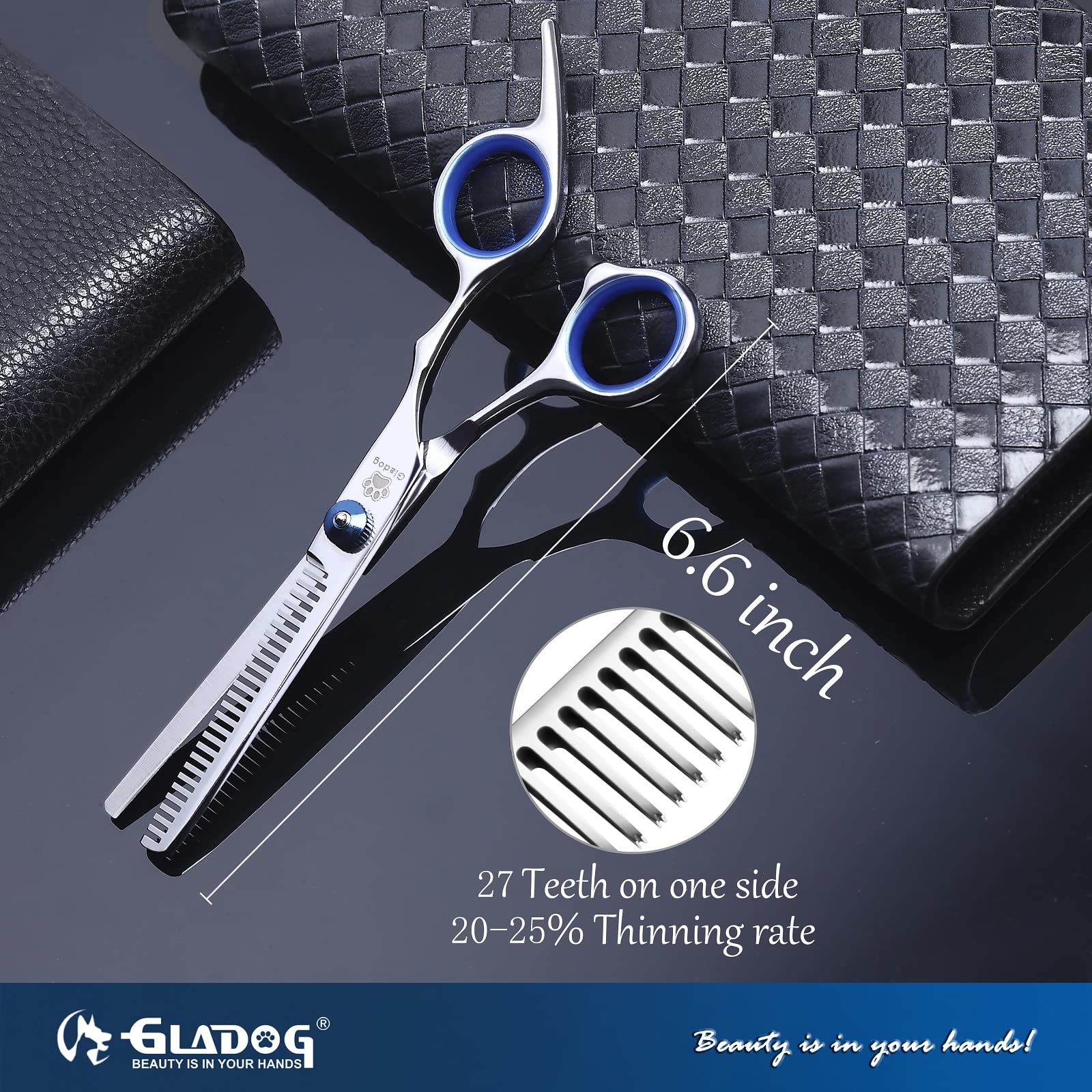 GLADOG dog grooming scissors showing the rounded tips for careful pet grooming.