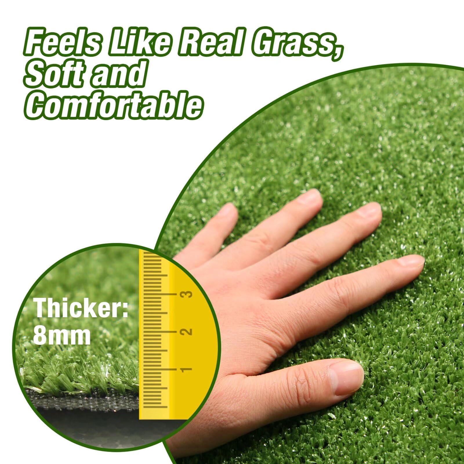 GLOBREEN dog grass pee pad with a close view of its artificial grass surface.